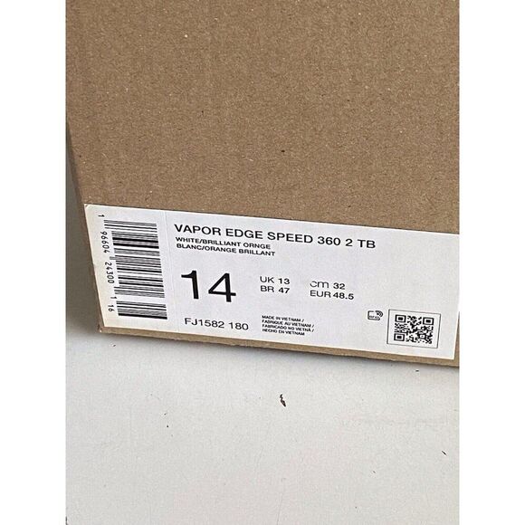 Nike Vapor Edge Speed 360 2 White Orange Football Cleats FJ1582-180 Men’s Sz 14 - Picture 2 of 13